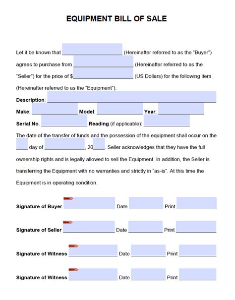 bill of sale for skid steer|printable bill of sale equipment.